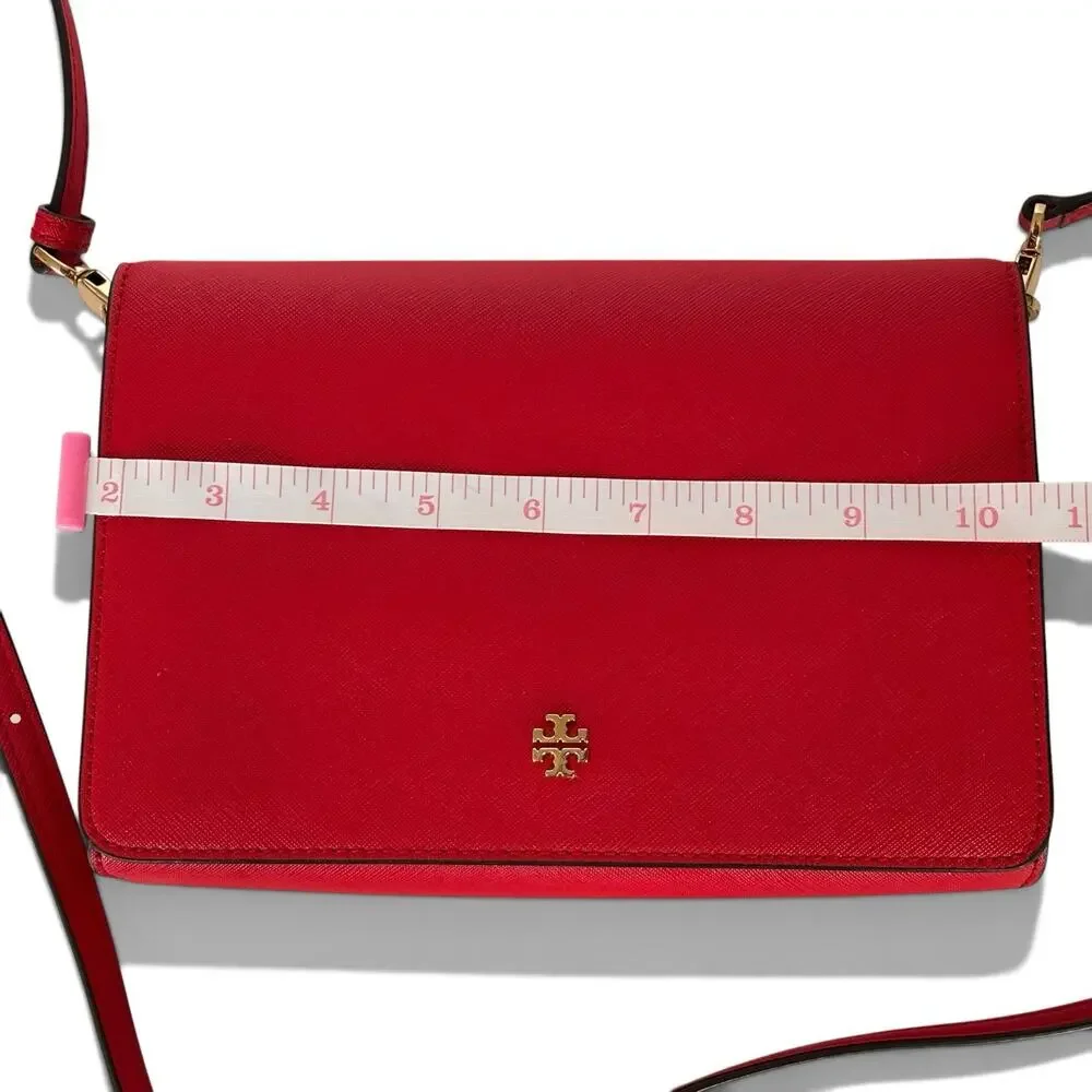 TORY BURCH Leather Crossbody Bag with Gold Hardware - Poppy Red Color